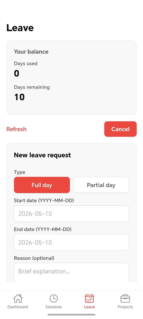Reno Rangers app leave request screen